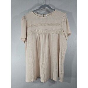 NWT Falechay Women 2x Beige ribbed Babydoll Blouse Lace Trim NWT peasant boho AF